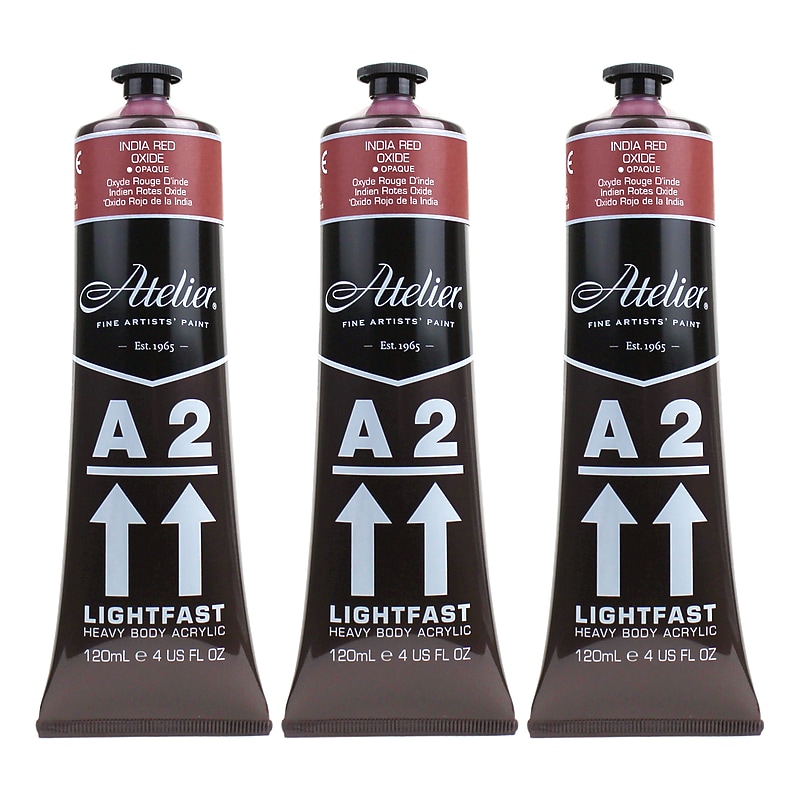 Chroma Atelier A2 Lightfast Acrylic Paint Tube, India Red Oxide, 4 oz., 3/Bundle (CRM774-3) image 1
