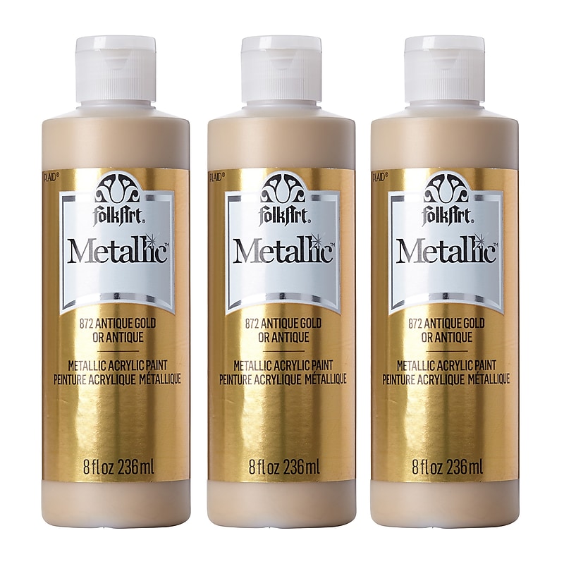 FolkArt Acrylic Paint Metallic, 8oz., Antique Gold Metallic, 3/Pack (FLK872-3) image 1