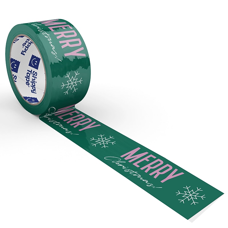 Shippy Tape Holiday Heavy Duty Packing Tape, 1.88" x 55 yds., Green/Pink/White (STB55-XMAS-GRN) image 1