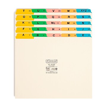 Smead Multicolored Poly Guides, 1/5-Cut Tab (A-Z), Letter Size, Manila, 25/Set (50180)
