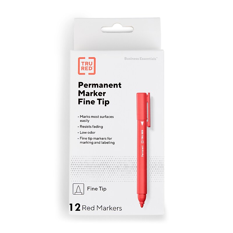 TRU RED™ Permanent Marker, Fine Tip, Red, 12/Pack (TR54539) image 1
