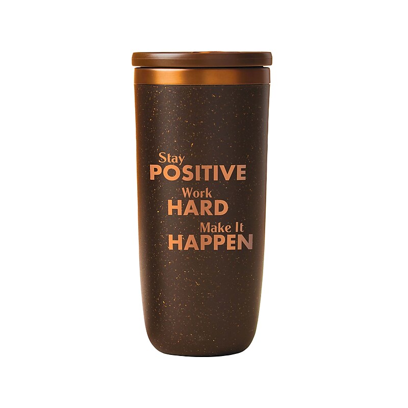 Baudville Cosmic Copper Stay Positive & Work Hard Coffee Tumbler, Brown/Copper, 16 Oz. (93548) image 1