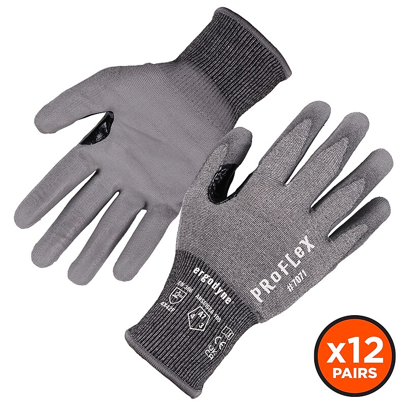 Ergodyne Proflex 7071 Cut Resistant Gloves, Polyurethane Coated, ANSI A7, M, Gray, 12 Pairs