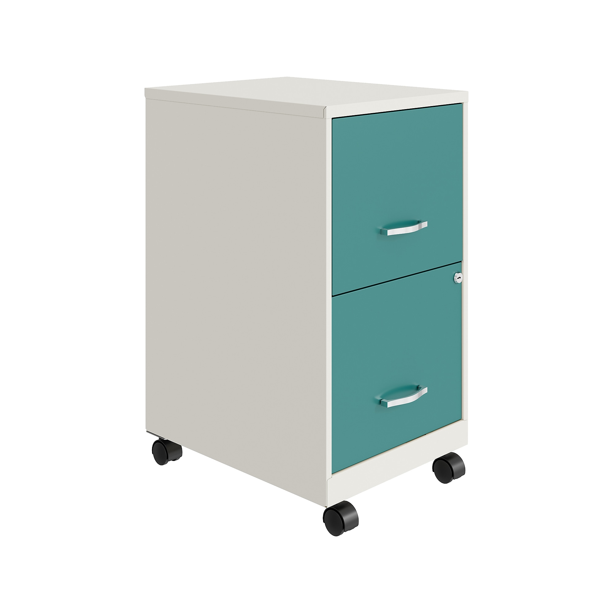 Space Solutions SOHO Smart File 2-Drawer Mobile Vertical File Cabinet, Letter Size, Lockable, Pearl White/Teal (25333) Sansujyuku sansujyuku.com