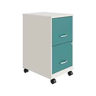 Space Solutions SOHO Smart File 2-Drawer Mobile Vertical File Cabinet, Letter Size, Lockable, Pearl White/Teal (25333)