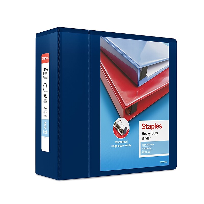 Staples Heavy Duty 5" 3-Ring View Binder, D-Ring, Navy Blue (ST60407-CC) image 1