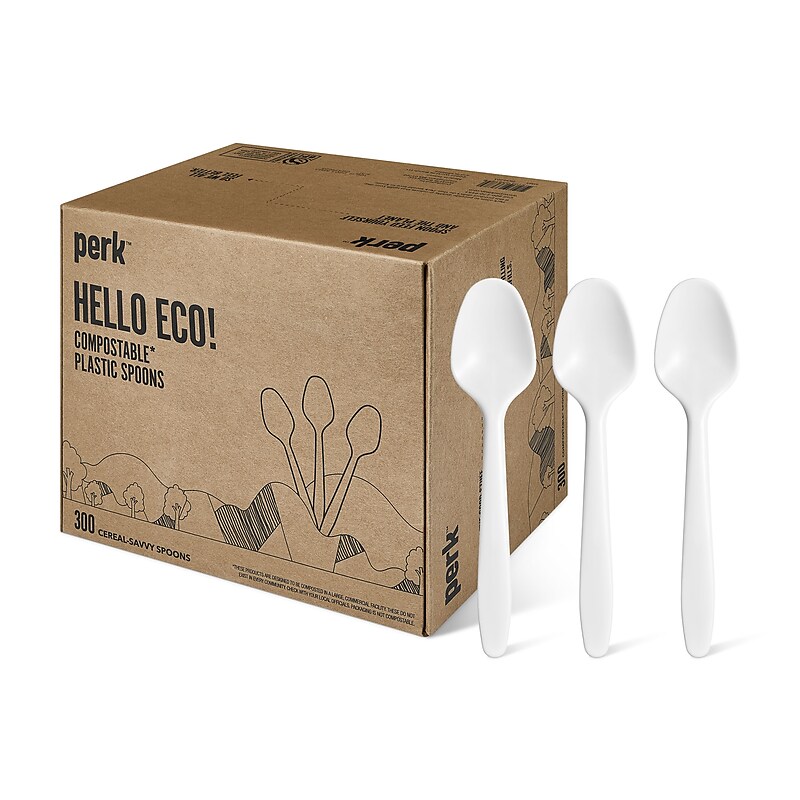 Perk™ Eco Compostable PLA Spoon, Medium-Weight, White, 300/Pack (PK56203) image 1