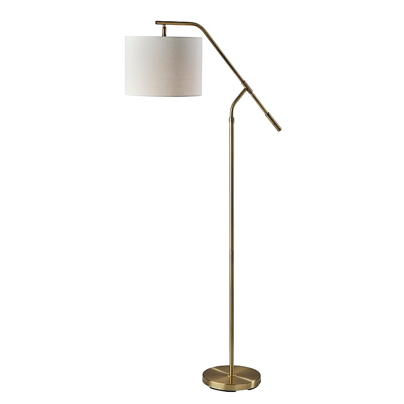 Simplee Adesso Milo 60" Antique Brass Floor Lamp with Off-White Drum Shade (SL9503-21) image 1