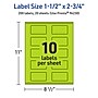 Avery Laser/Inkjet Multipurpose Rectangle Labels, 1.5" x 2.75", Bright Green, 200/Pack (94230)~#|#~310ED7B0-D35E-4010-8B1E241AF24F2D55_sc7
