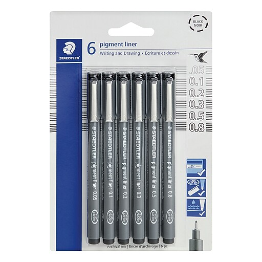 Staedtler Pigment Liner Sketch Pen, Black Ink, 6/Set (308SB6BK) Staples