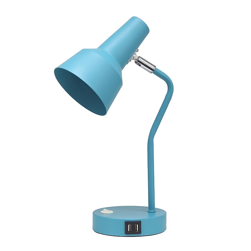 Simple Designs Sleek Essentials LED Desk Lamp, 15.2", with USB Ports, Cyan Blue (LD1072-CYN) image 1
