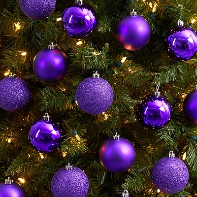 Nearly Natural Holiday Christmas Purple Shatterproof Ornament Set - Thumbnail 2