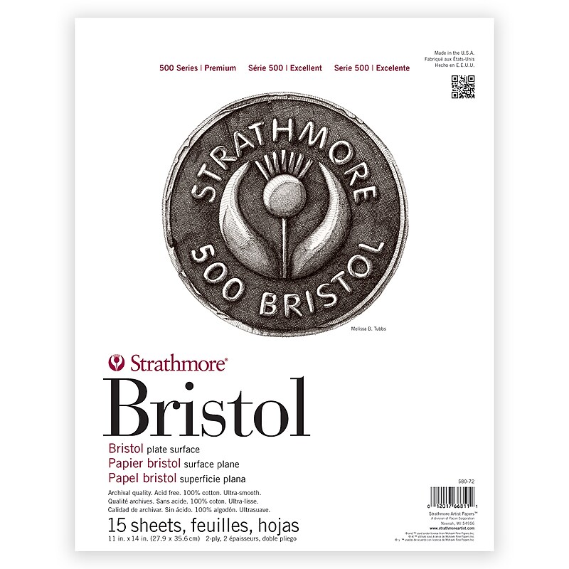 Strathmore 500 Series 11" x 14" Tape Bound Bristol Paper Pad, 15 Sheets/Pad (STTP580721) image 1