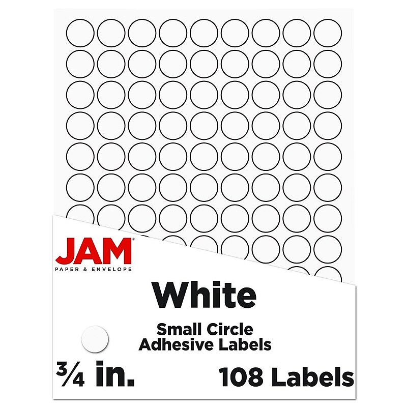 JAM Paper Laser/Inkjet Round Multipurpose Labels, 0.75" Dia, White, 108/Pack (3147612190) image 1