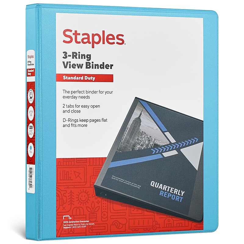 Staples 1" 3-Ring View Binders, D-Ring, Light Blue (58655) image 1