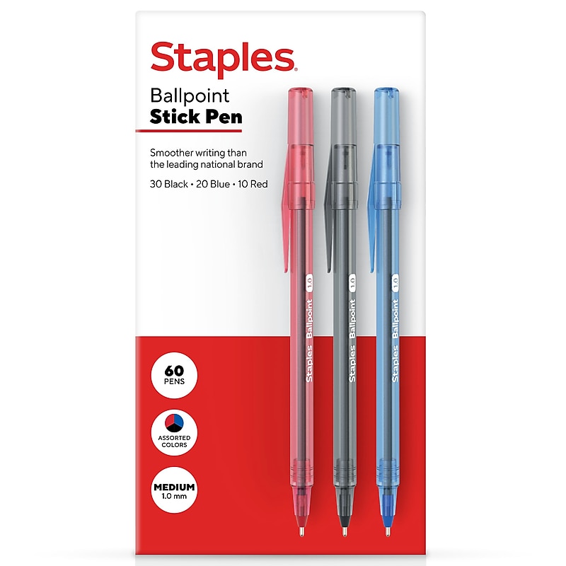 Staples Ballpoint Pen, Medium Point, 1.0mm, Assorted Ink, 60/Pack (ST54994) image 1