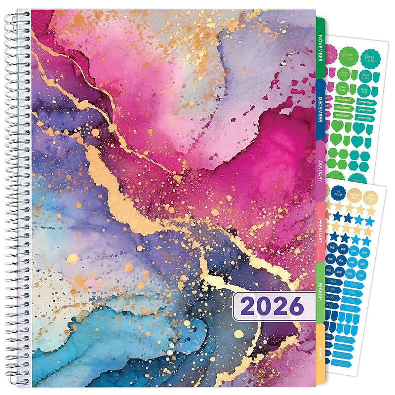 2026 Global Printed Products Rainbow Marble 8.5" x 11" Weekly & Monthly Planner, Paperboard Cover (RRY26-LAMF-36) image 1