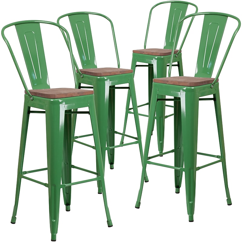 Flash Furniture Lily Contemporary Metal Vertical Back Barstool, Green, 4-Pieces/Pack (4CH3132030GBGNW) image 1