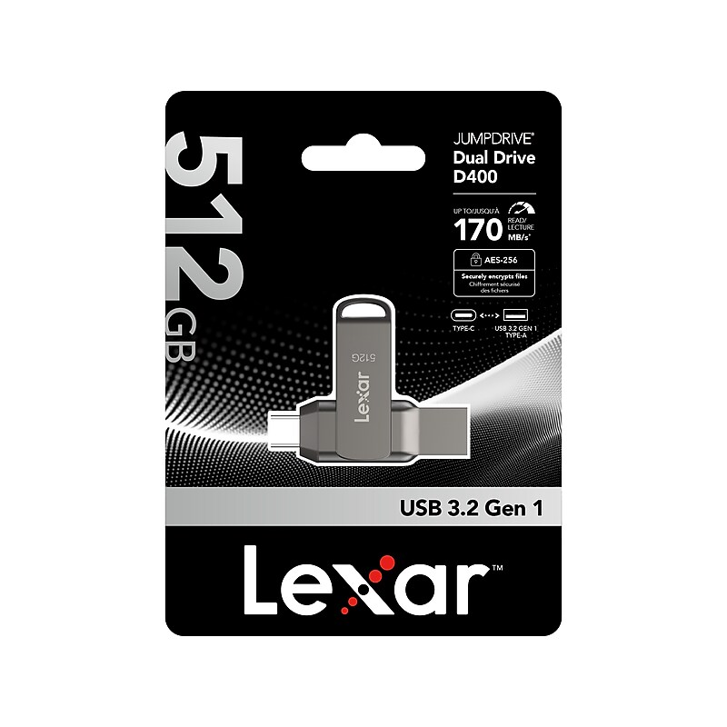 Lexar JumpDrive D400 Dual 512GB USB 3.2 Type-C/Type-A Flash Drive, Gray (LJDD400-512G-BNQNU) image 1
