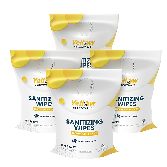 衛生日用品 yo 9 Yellow Essentials Hand Sanitizing Wipes Refill, 2000 Wipes/Roll, 4