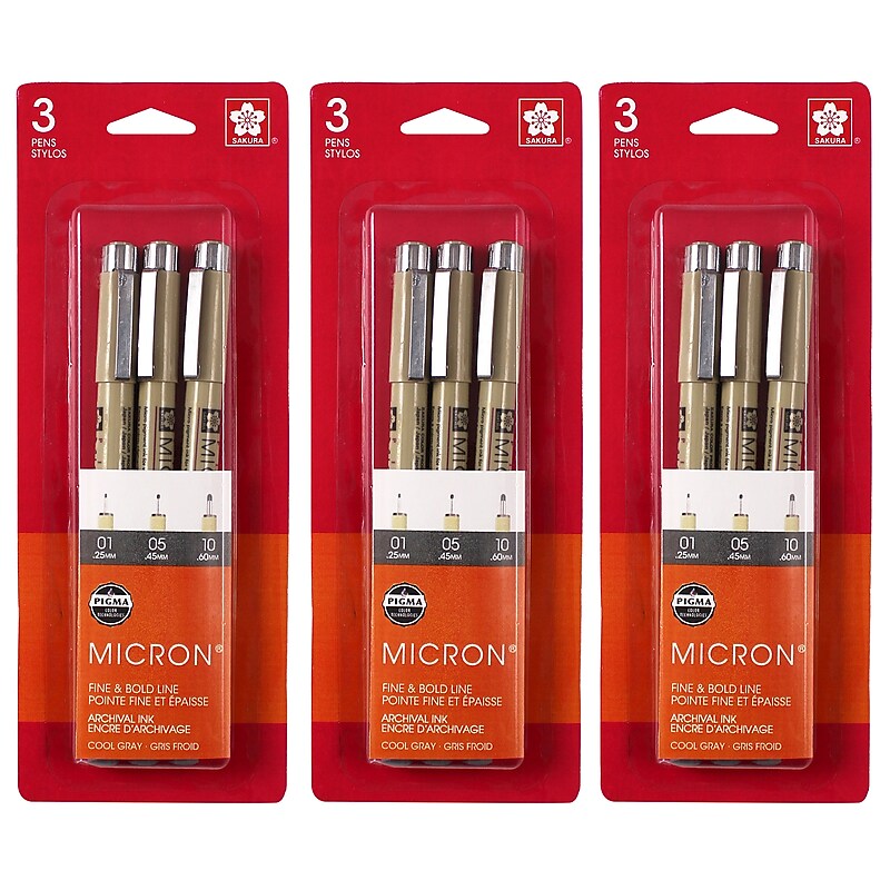Sakura Pigma Micron Pen, Fineliner, Gray/Silver Ink, 3/Bundle (SAK50163-3) image 1