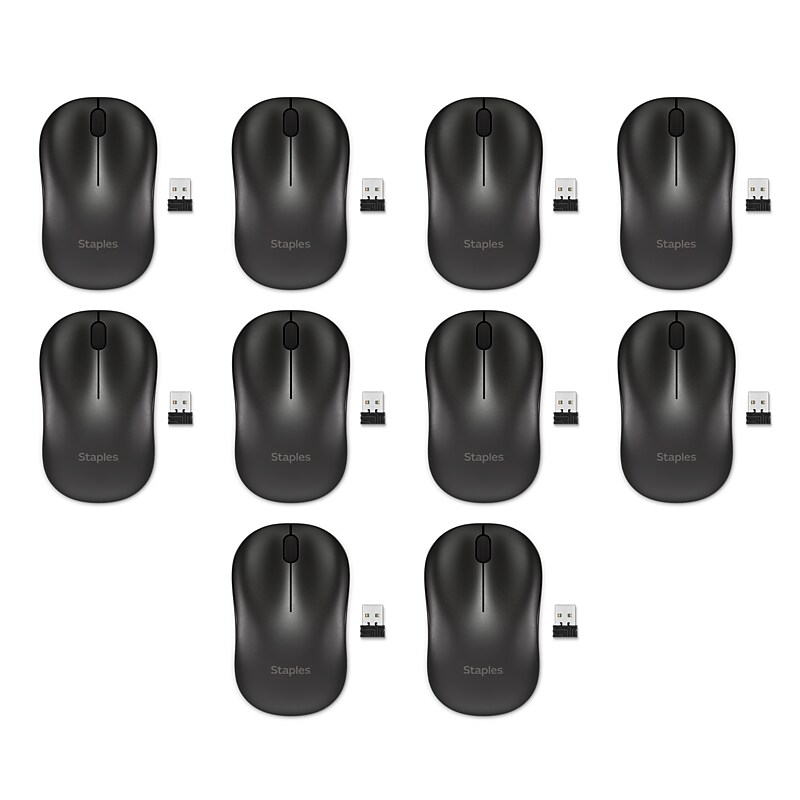 Staples TECH Wireless Ambidextrous Optical USB Mouse, Black, 10/Pack (ST62601-VB) image 1