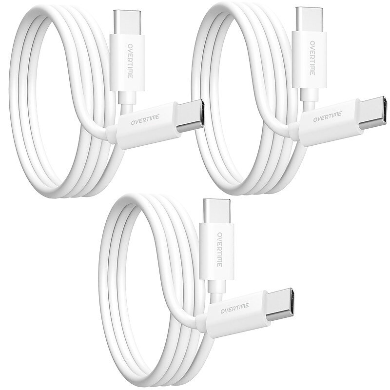Overtime Overtime USBC Certified Charging Cables USB-C to USB-C Charging Cable, 6 ft., White, 3/Pack (MFIBLACK10FT) image 1