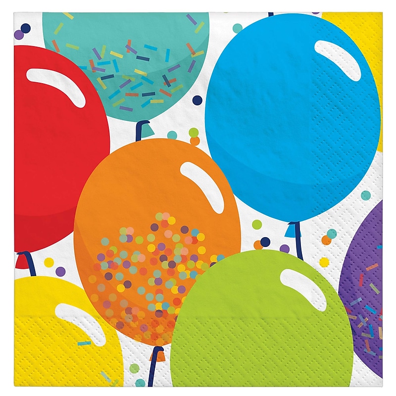 Party City Balloon Birthday Beverage Napkin, 2-Ply, Multicolor, 16/Pack (AM50050129-ST) image 1