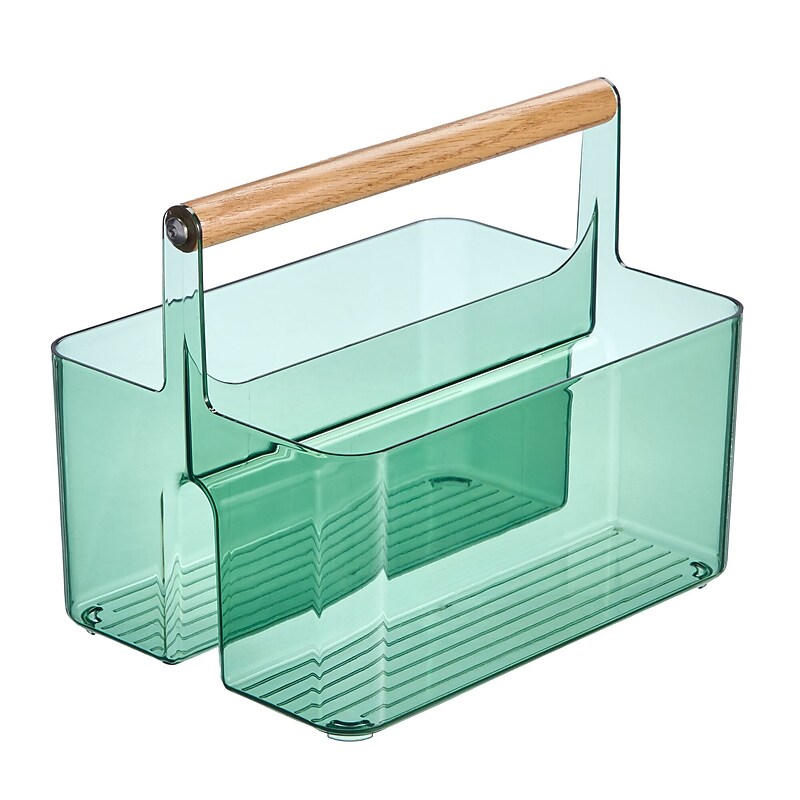 mDesign 2-Compartment Plastic Desk Organizer, Sage/Natural (26055) image 1