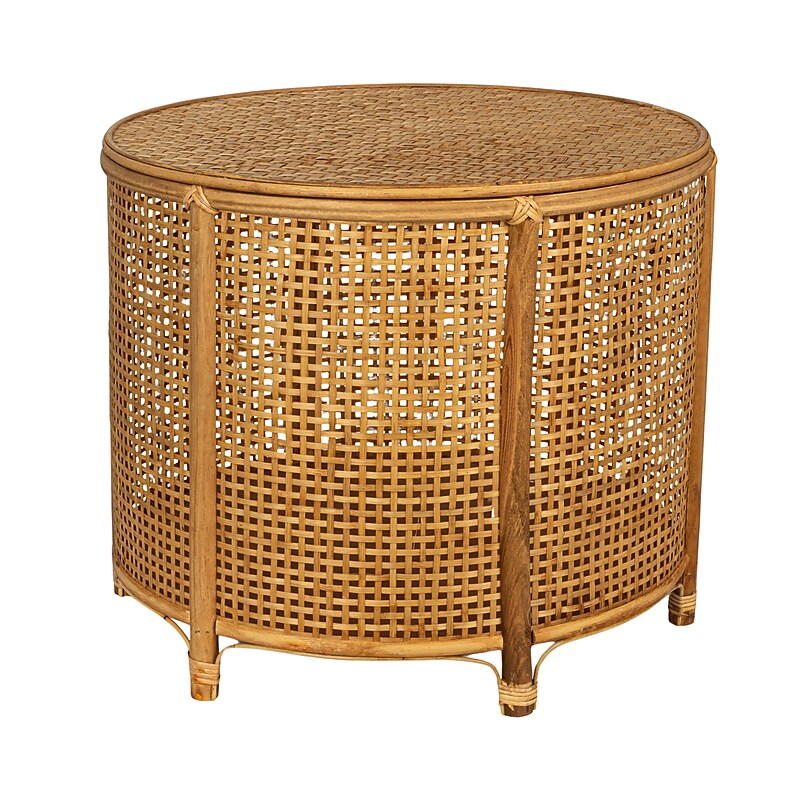 Storied Home Bamboo and Rattan Round Accent Storage Table, Natural (EC1674) image 1