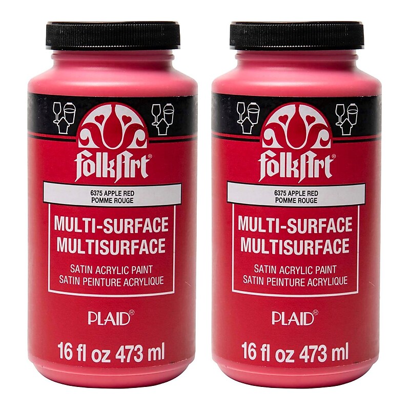 FolkArt Acrylic Paint Multi-Surface Satin, 16oz., Apple Red, 2/Pack (FLK6375-2) image 1