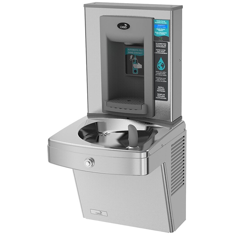 Oasis Vandal Resistant Single Drinking Fountain, Stainless Steel, Non-Refrigerated, with Electronic Bottle Filler (507064) image 1