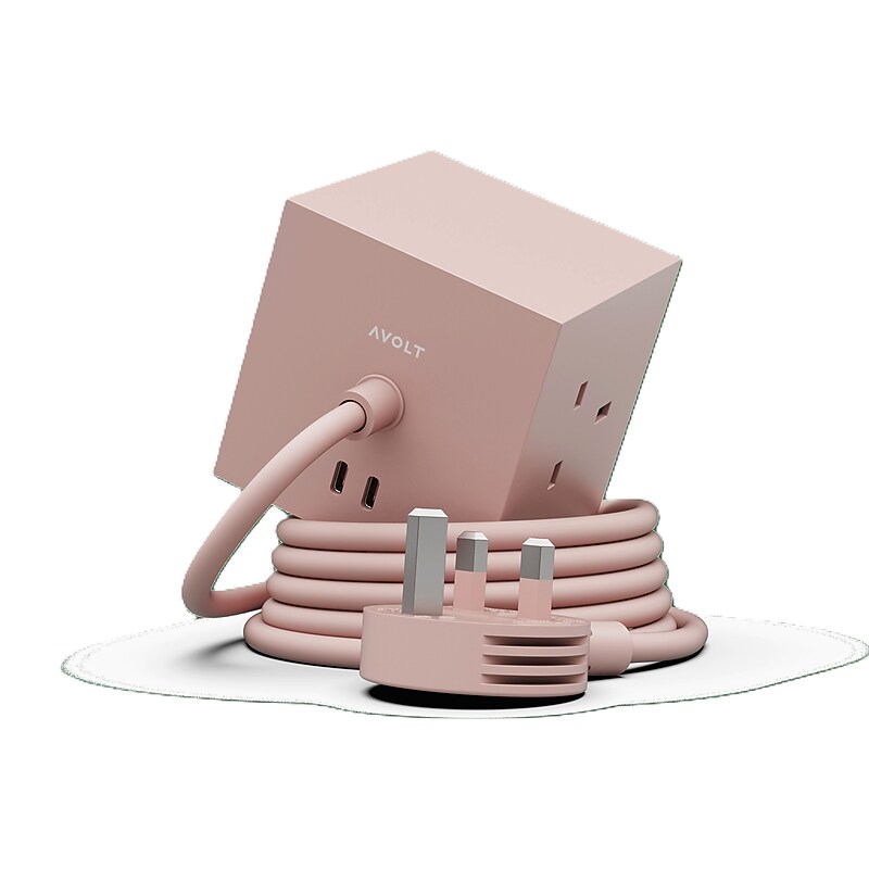 AVOLT Square 1 5.9' 3-Outlet Power Extender with USB-C, New Pink (SQ1-NABC30-18OP) image 1