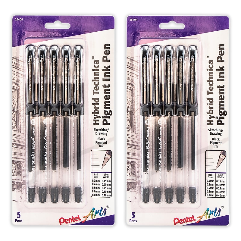 Pentel Arts Hybrid Technica Gel Pen, Black Ink, 2/Pack (PTAKN10BP5A-2) image 1