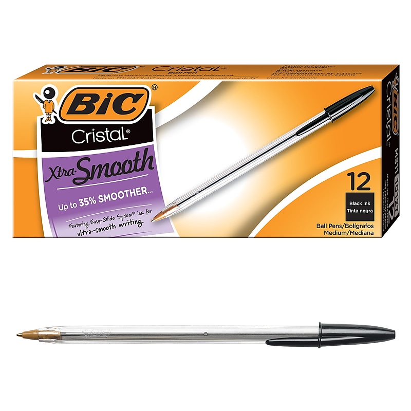 BIC Cristal Xtra Smooth Ballpoint Penss, Medium Point, 0.1mm, Black Ink, Dozen (MS11BK) image 1