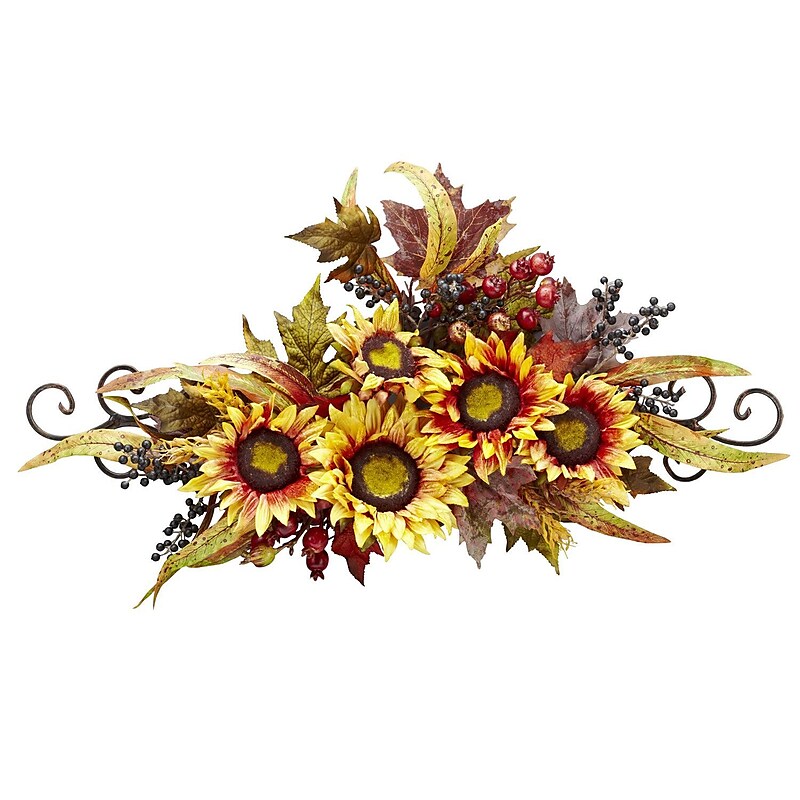 Nearly Natural 4932 Sunflower Swag with Metal Frame image 1