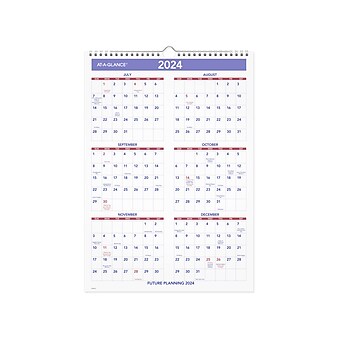 2023-2024 AT-A-GLANCE 12" x 17.13" Academic Monthly Wall Calendar, White/Purple/Red (PMA2-28-24)