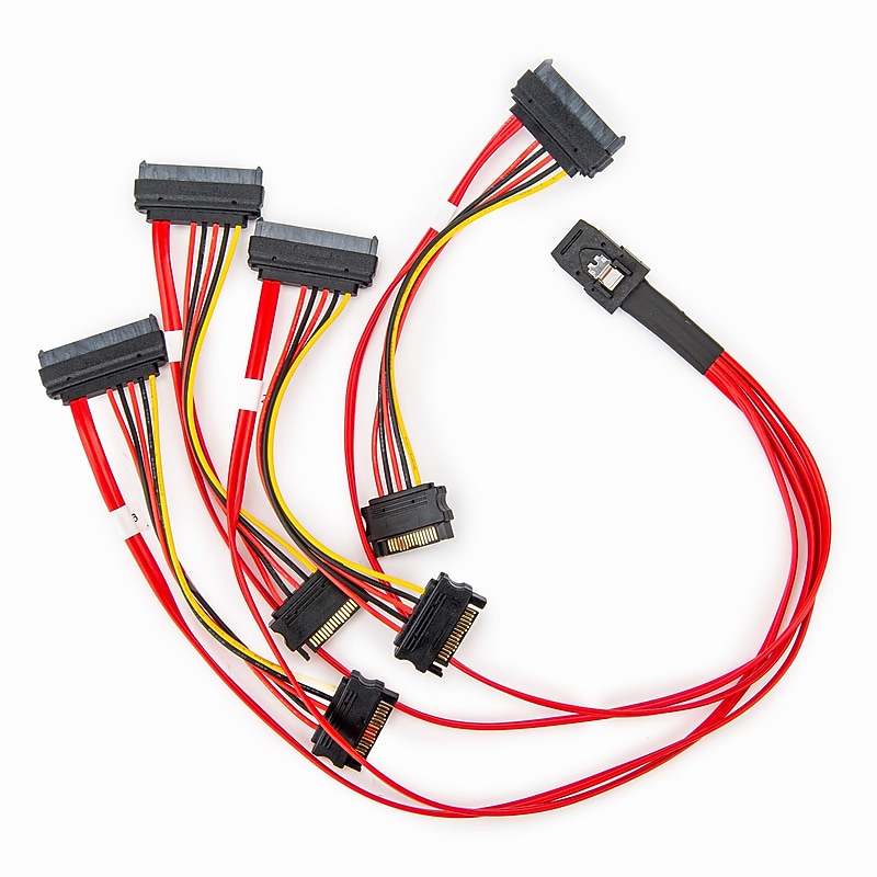 RocStor 1.64' Internal SAS Mini To Sata Cable, Male, Red (Y10C871-RD) image 1
