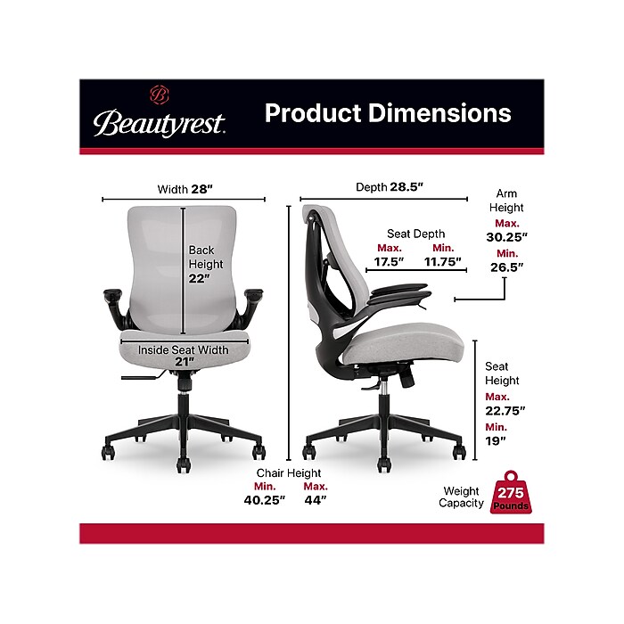 Beautyrest ErgoMax Ergonomic Mesh Fabric Swivel Task Chair Gray 60078 Gry Staples