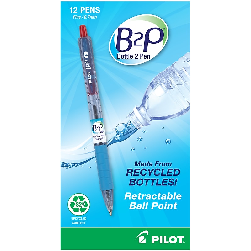 Pilot B2P Bottle 2 Pen Retractable Ballpoint Pens, Fine Point, Red Ink, Dozen (34602) image 1