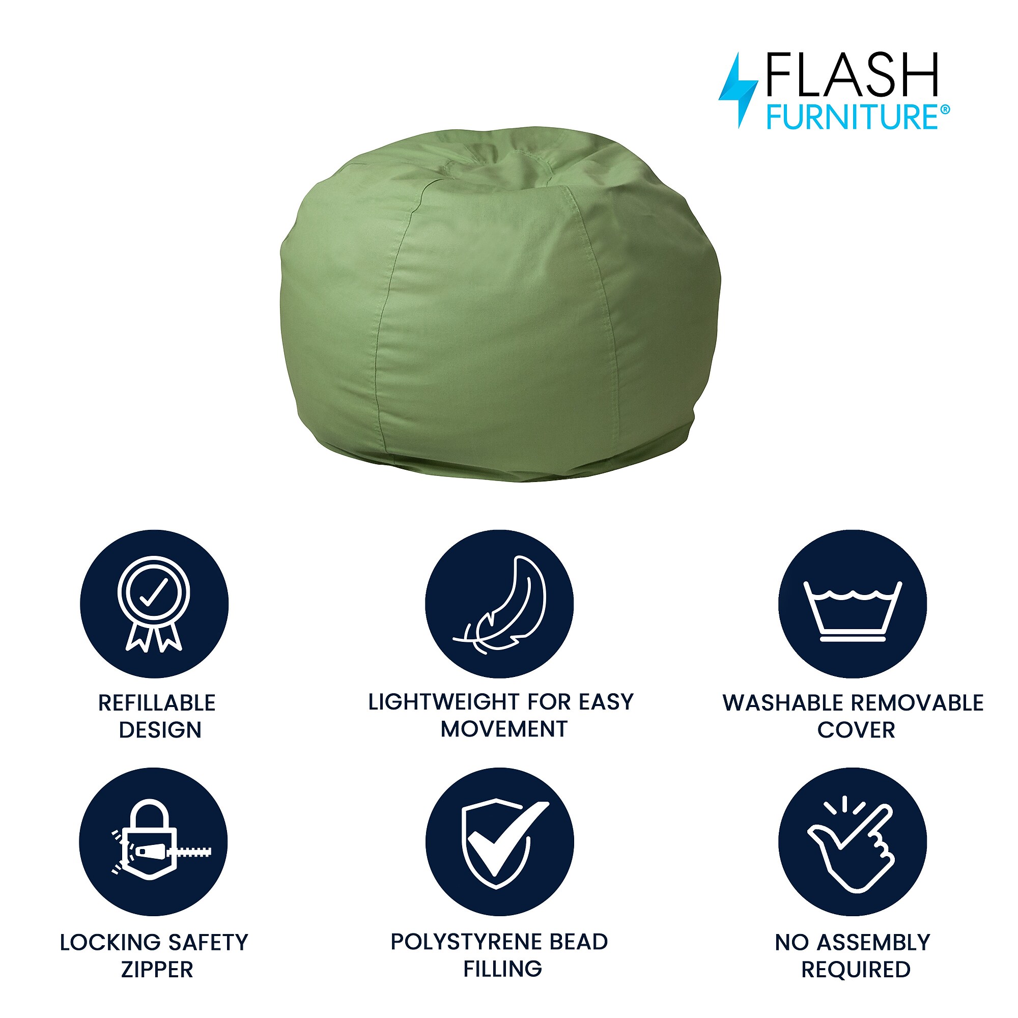 Flash Furniture Cotton Twill Bean Bag Chair, Green (DGBEANSMSLDGN) Sansujyuku sansujyuku.com