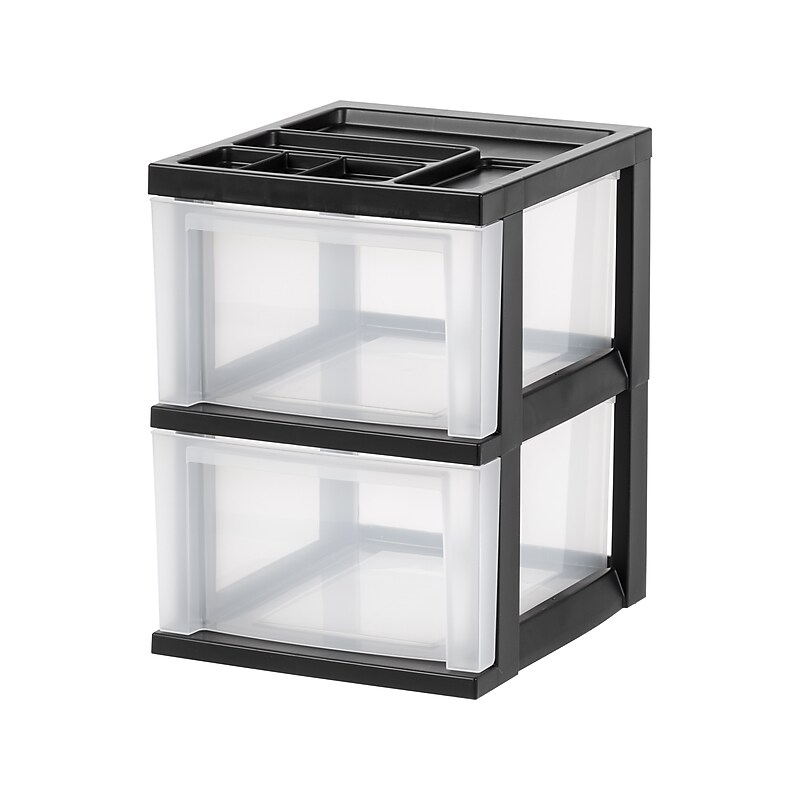 Iris 2-Compartment Stackable Desktop Storage Drawer, Black/Translucent White (116352) image 1