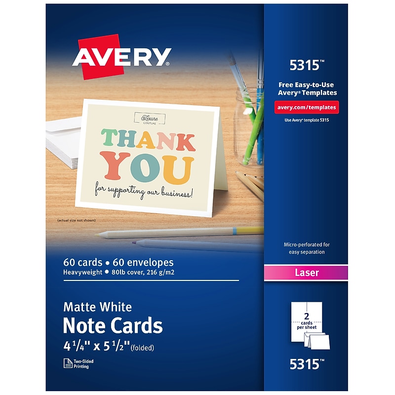 Avery Note Cards Matte General Use Notecards, White, 60/Box (05315) image 1