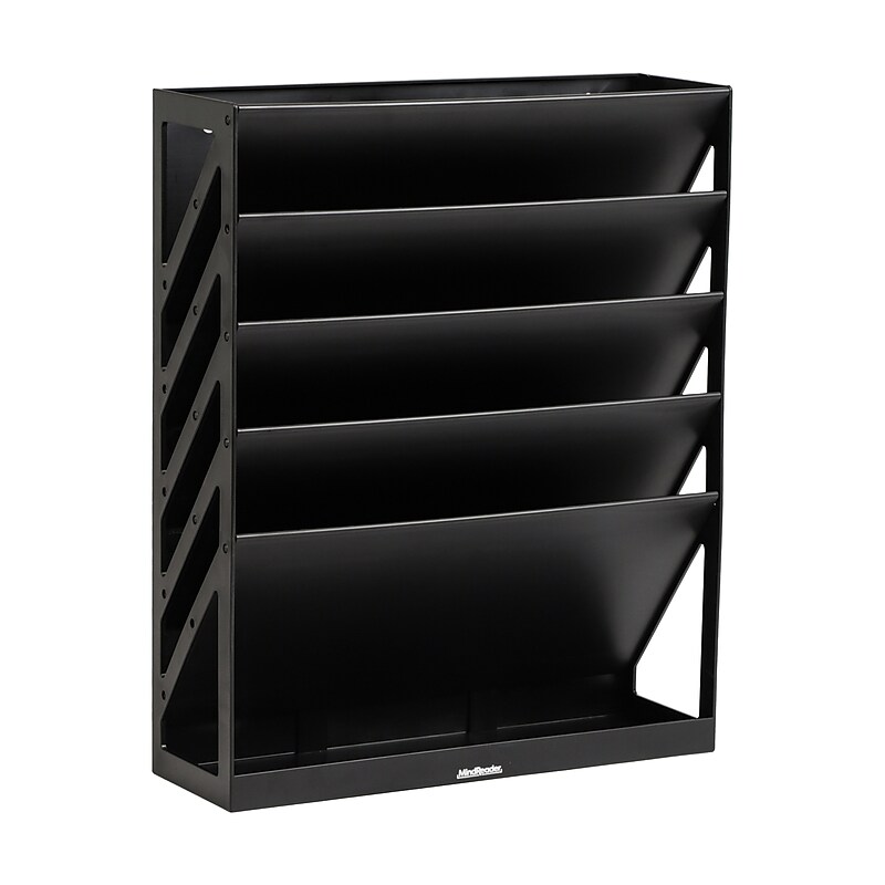 Mind Reader 5-Compartment Mountable Plastic Vertical File Storage, Black (WALLANCH-BLK) image 1