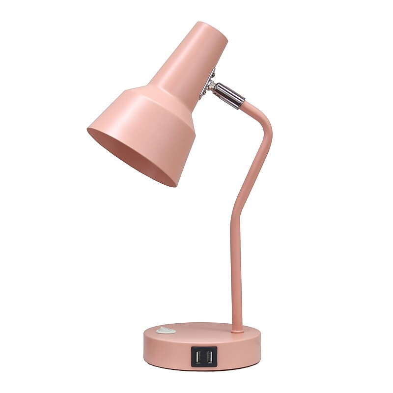 Simple Designs Sleek Essentials LED Desk Lamp, 15.2", with USB Ports, Blush Pink (LD1072-BPK) image 1