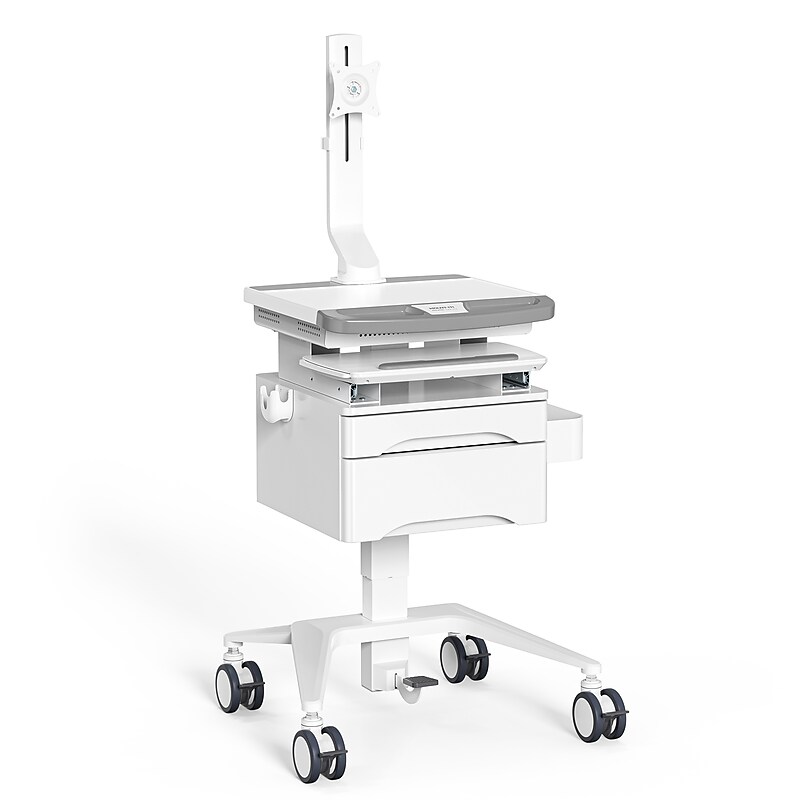 Mount-It! MedHub Mobile Medical Cart Workstation with Drawers, Monitor Mount, and Locking Caster Wheels, White/Grey (MI-16025) image 1