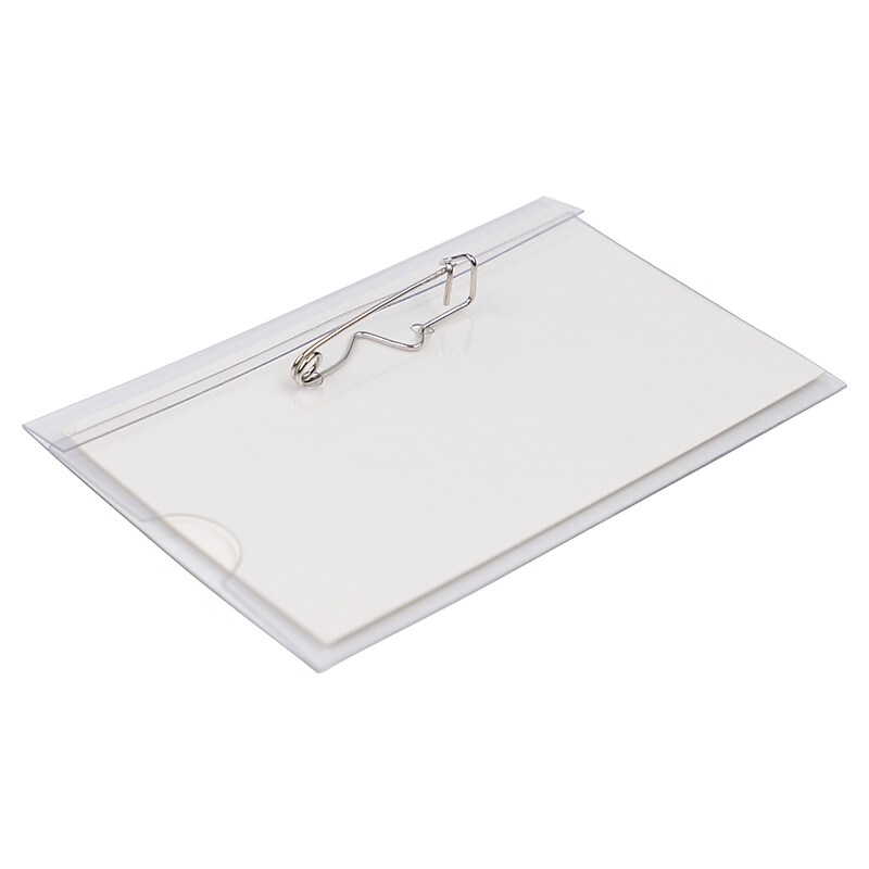 JAM PAPER Plastic Name Tags with Pin, 3 5/8" x 2 1/4", Clear, 96/Pack (401139015a) image 1