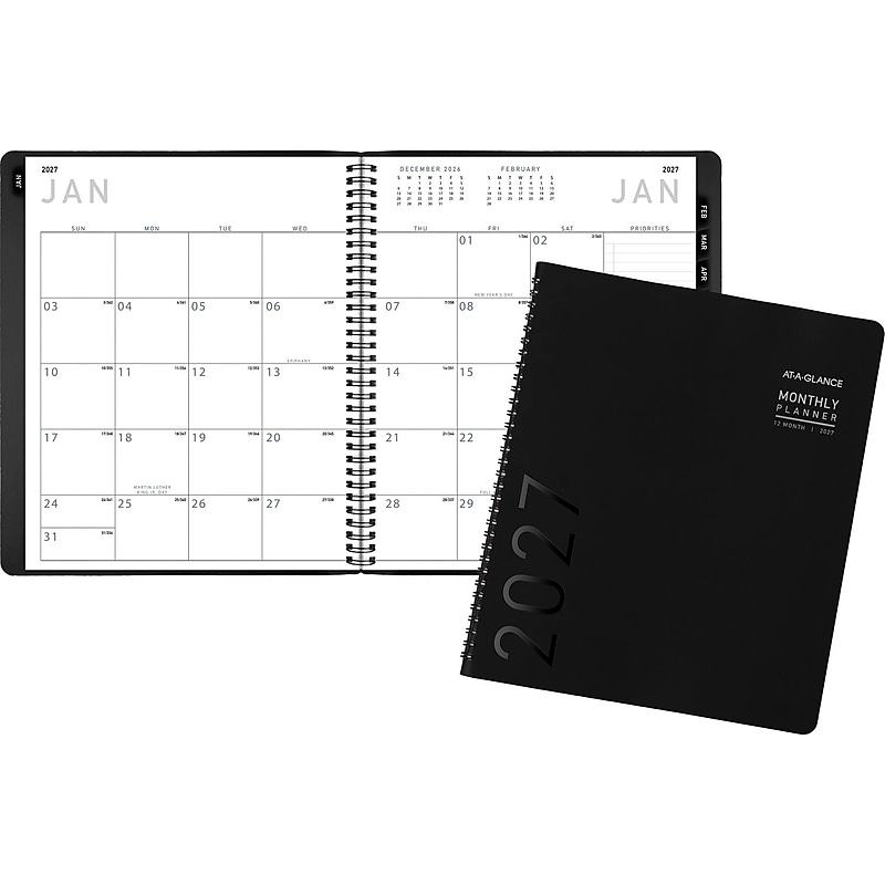 2027 AT-A-GLANCE Contemporary 9" x 11" Monthly Planner, Faux Leather Cover, Black (70-270X-05-27) image 1