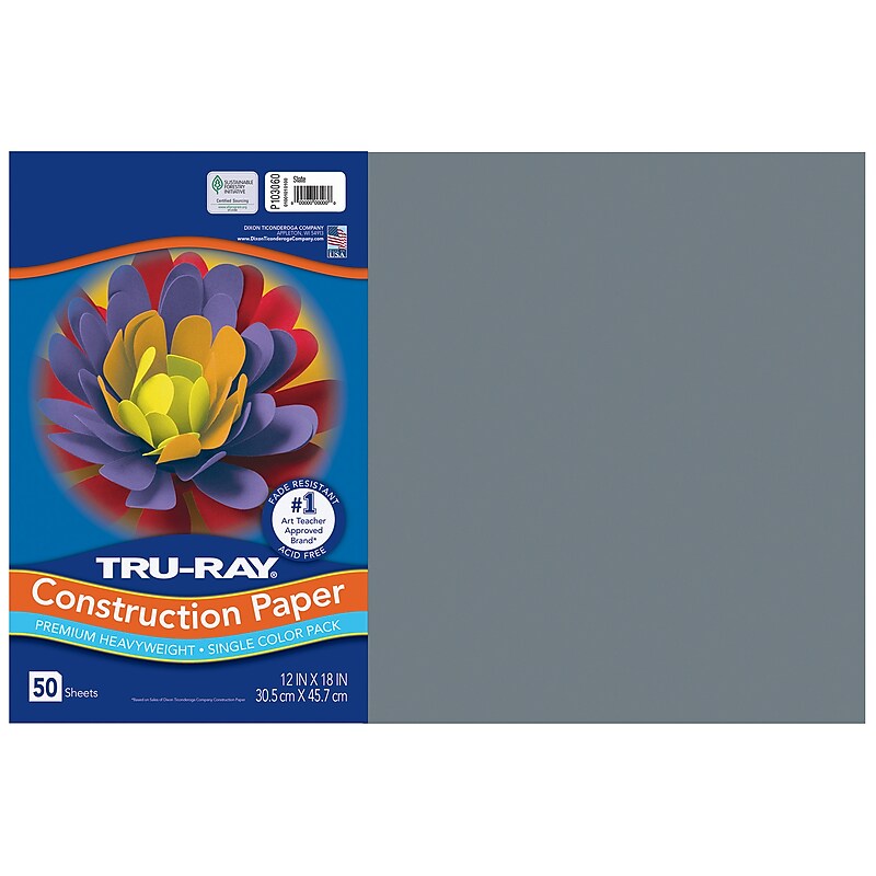 Tru-Ray 12" x 18" Construction Paper, Slate, 50 Sheets/Pack (PAC103060) image 1