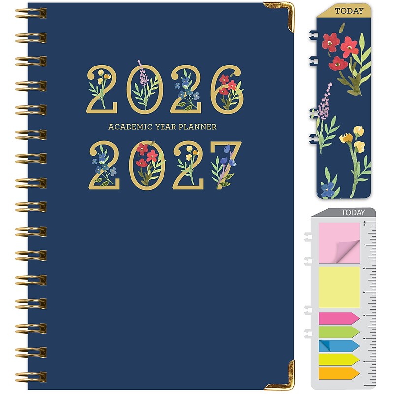 2026-2027 Excello Brands 5" x 8" Academic Weekly & Monthly Planner, Paperboard Cover, Navy Gold Numbers (RAY27-58FC-85) image 1